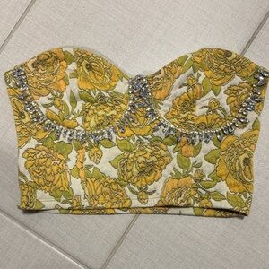 Zara Yellow Floral Embellished Crop Top